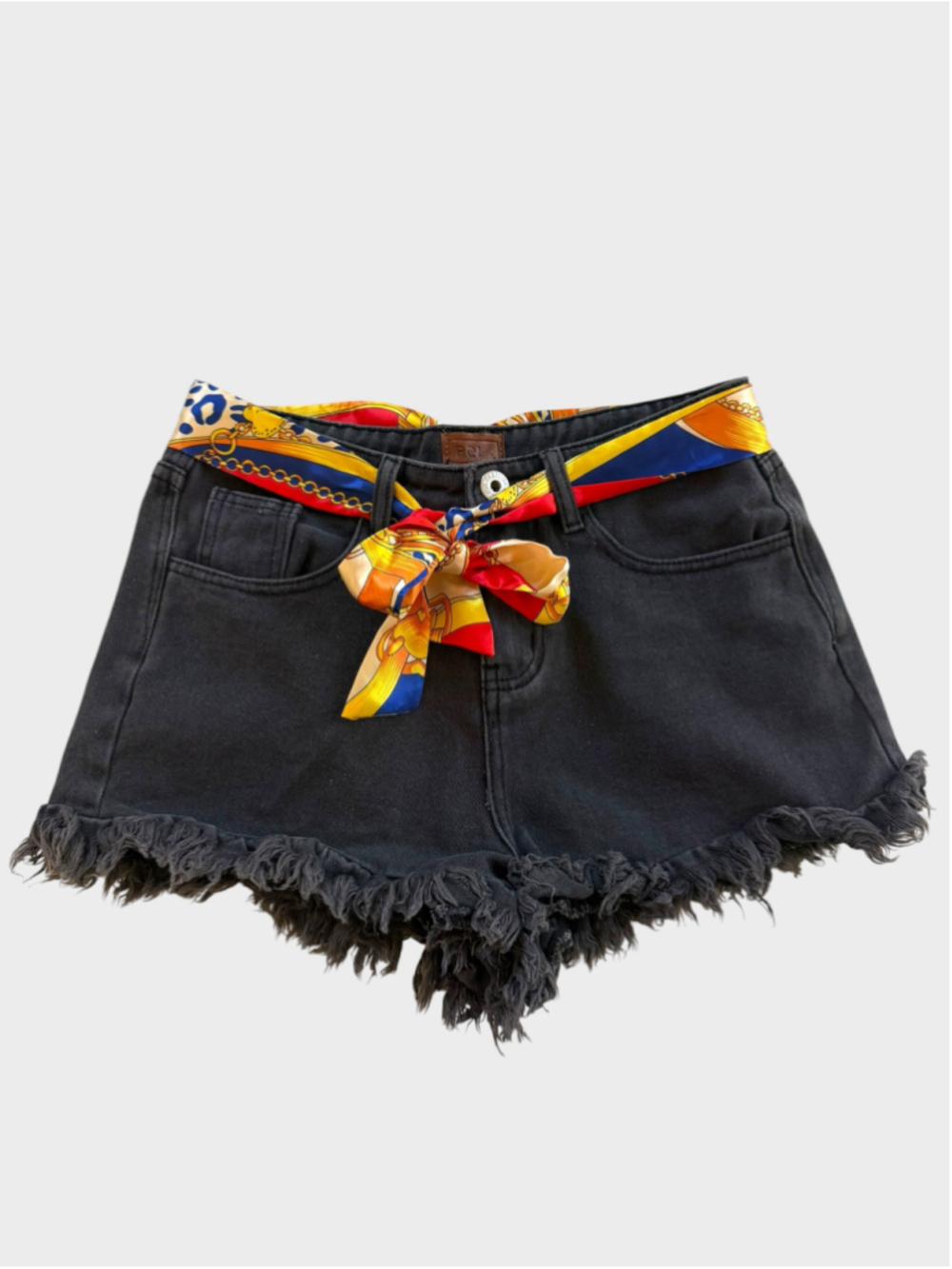 POL Black Denim Shorts with Scarf Belt Size S